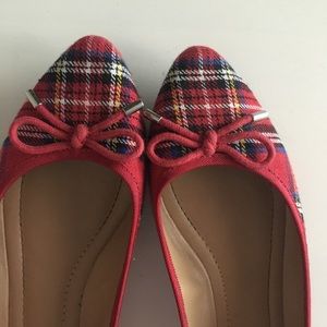 Plaid red bow point toe flats